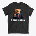 Nine Lives Baby Fist Art Style graphic tee featuring a cat wearing a suit and tie.