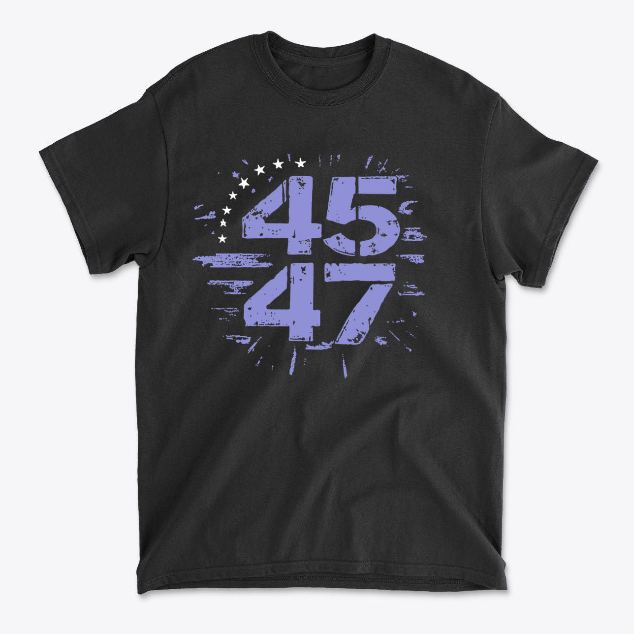 The 45 47 Stars Graphic Design black graphic tee featuring bold numbers on a stylish background.