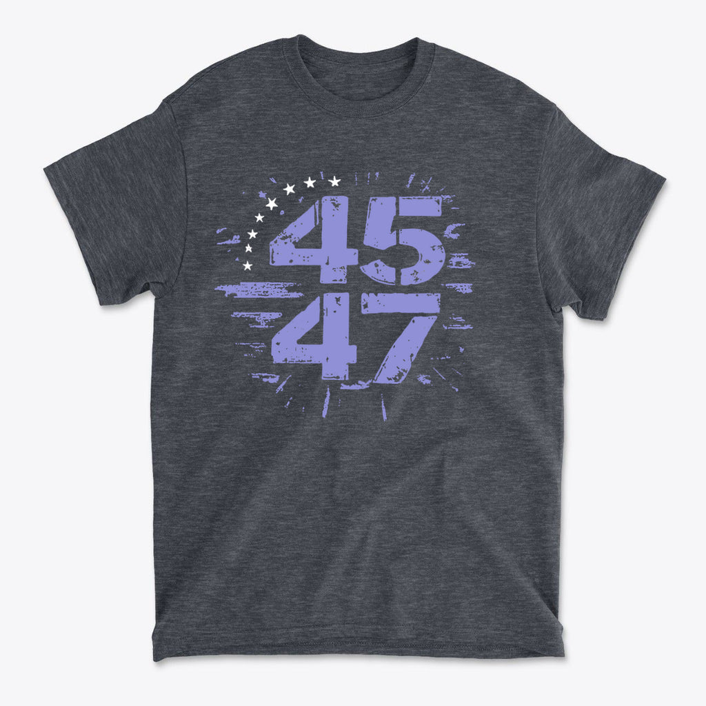 The 45 47 Stars Graphic Design on a charcoal gray graphic tee, symbolizing traditional values and patriotism.