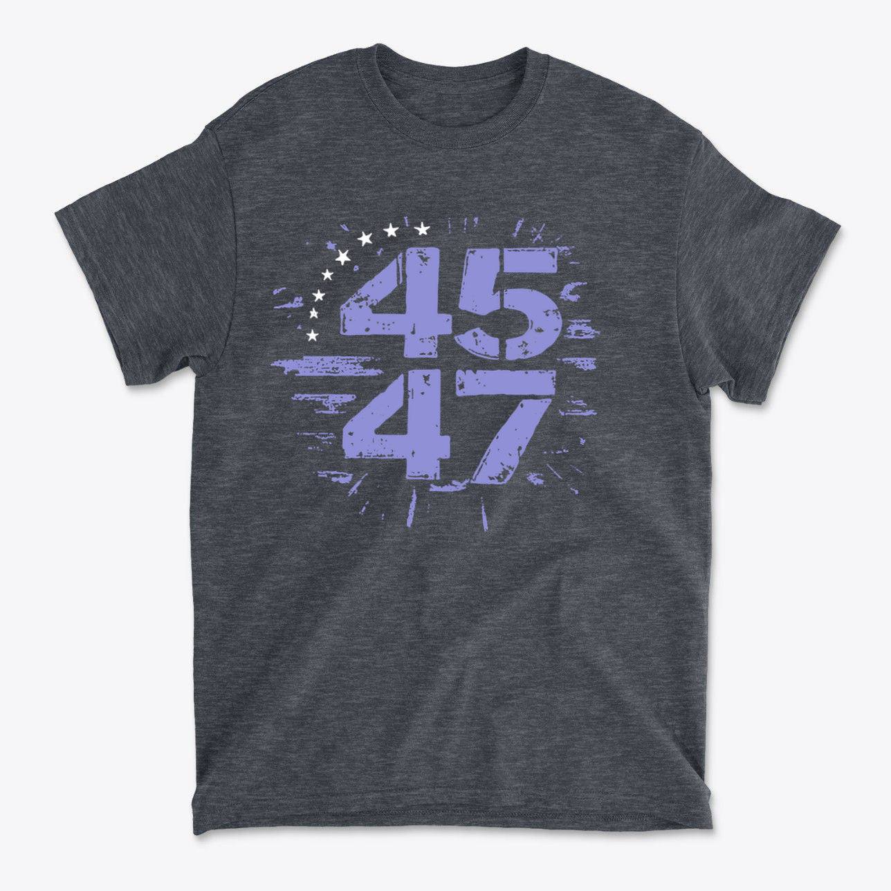 The 45 47 Stars Graphic Design on a charcoal gray graphic tee, symbolizing traditional values and patriotism.