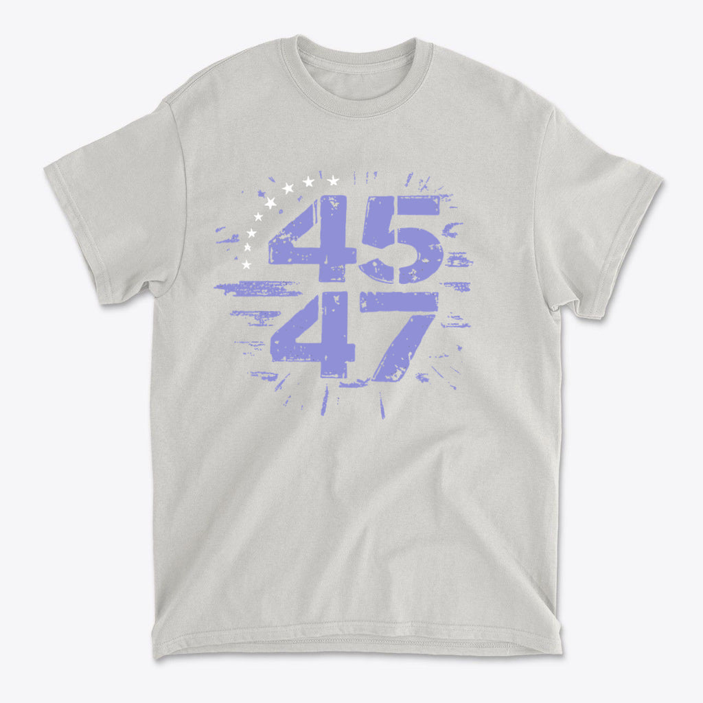 The 45 47 Stars Graphic Design on a grey graphic tee showcasing bold patriotic elements.