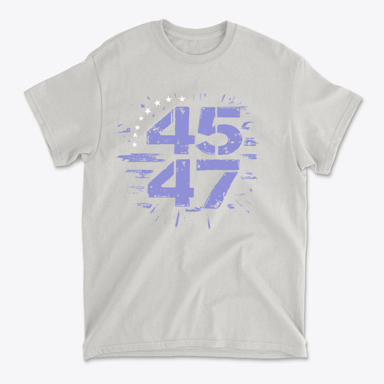 The 45 47 Stars Graphic Design on a grey graphic tee showcasing bold patriotic elements.