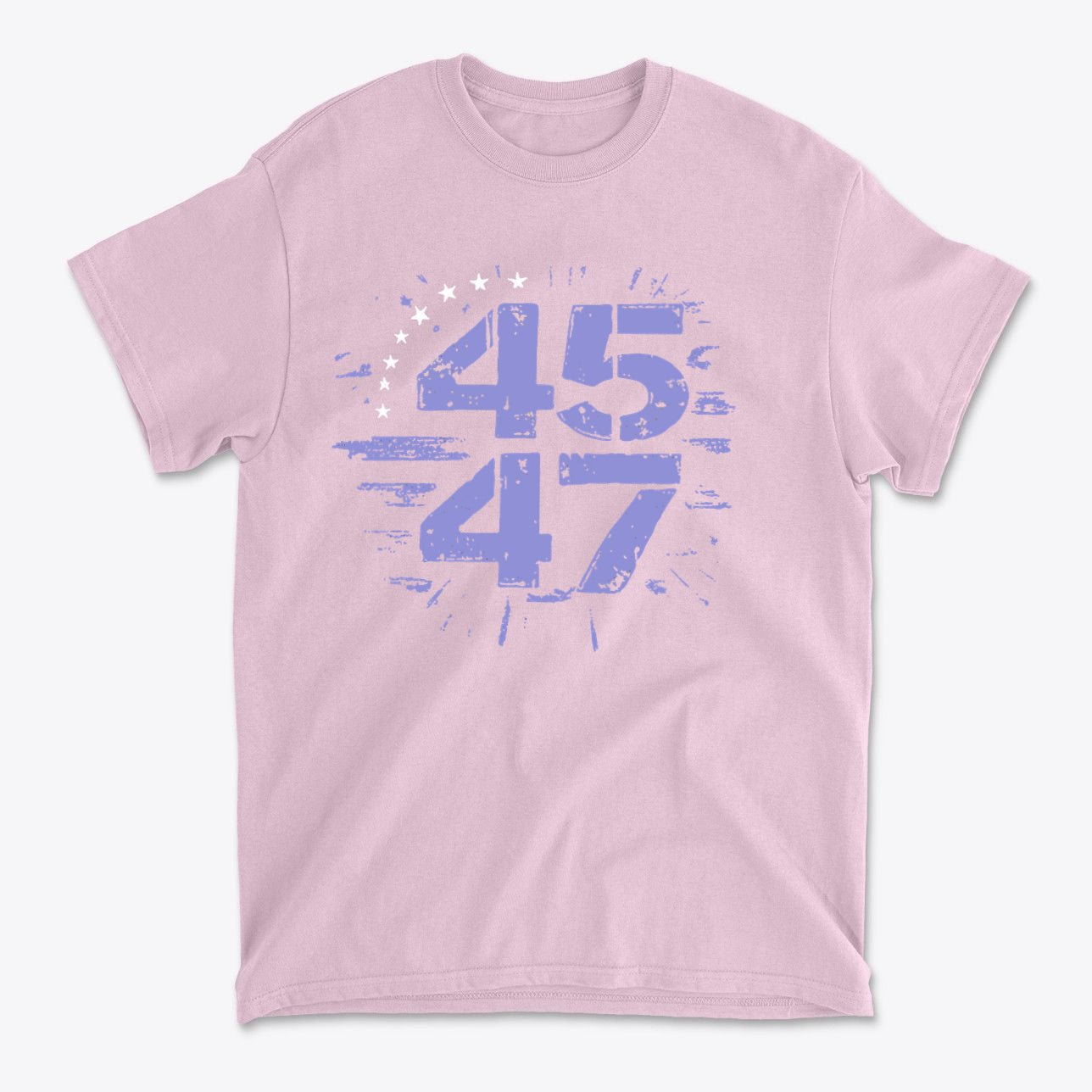 The 45 47 Stars Graphic Design on a pink graphic tee showcasing bold traditional values.