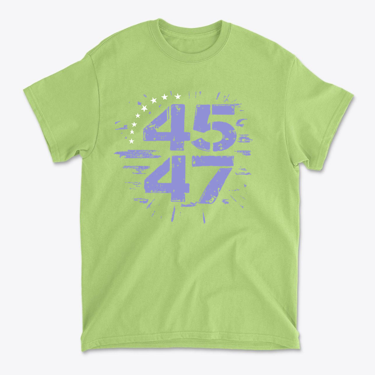 The 45 47 Stars Graphic Design on a green graphic tee, symbolizing patriotic commitment and traditional values.