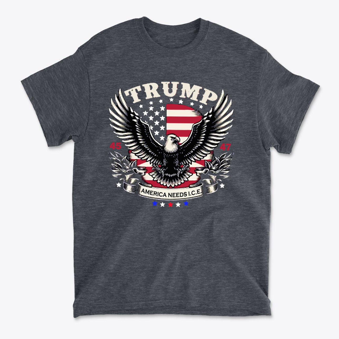 Graphic tee featuring an eagle, US flag, and text "Why America Needs ICE For Order" for patriotic supporters.