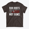 Ban Idiots Not Guns With AR-15 On US Flag design on a black t-shirt conveying bold beliefs and personal freedom