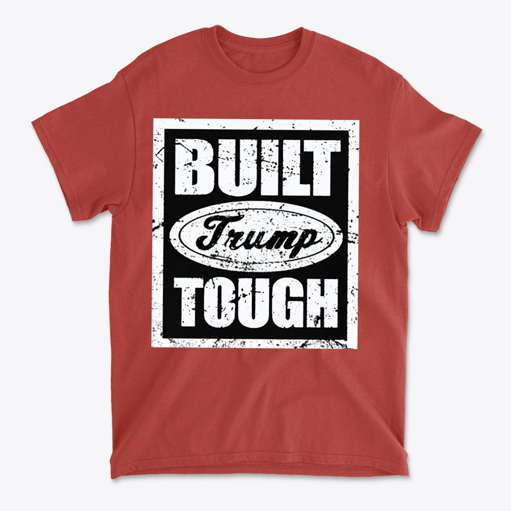 Built Trump Tough Classic Patriotic Shirt Design on a red t-shirt with bold graphics.