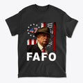 FAFO On The American Flag Style graphic tee featuring patriotic design with a vintage character and symbolic elements.