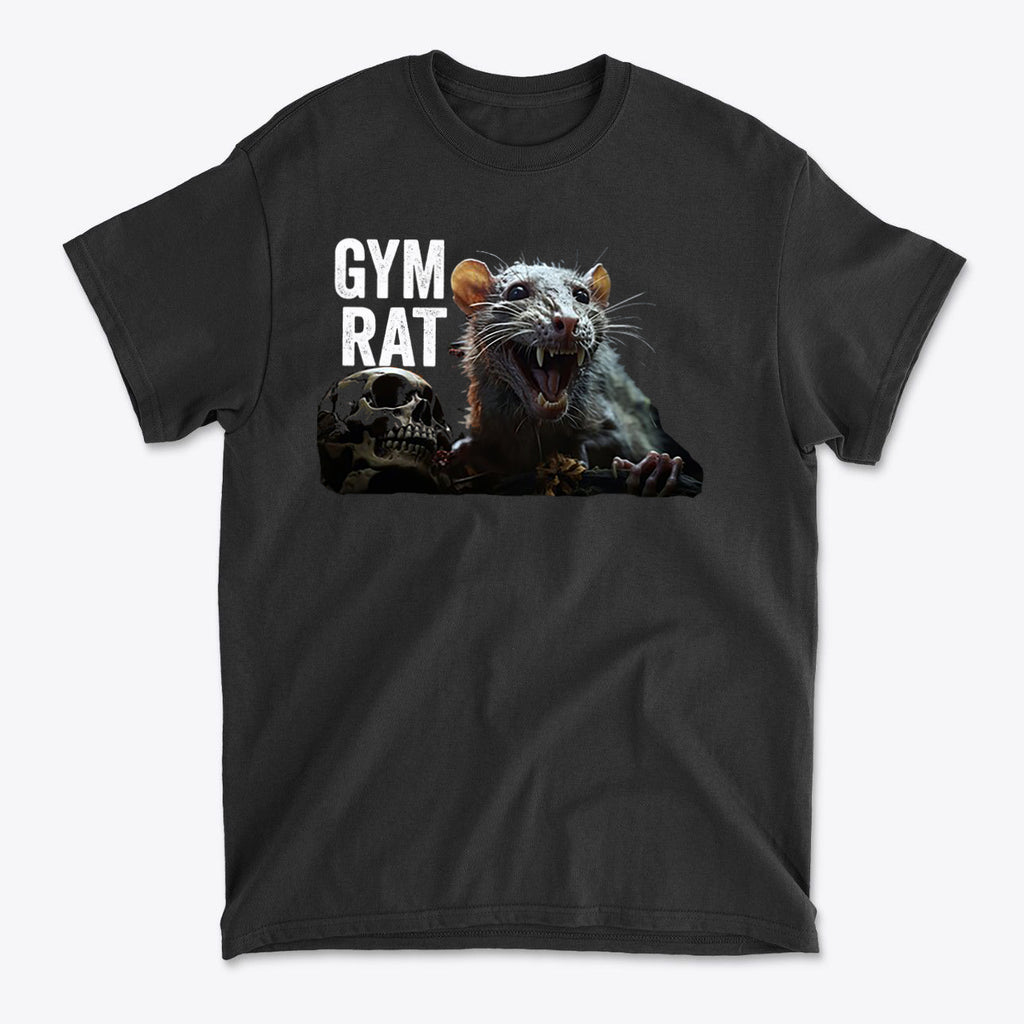 Gym Rat With Skull Design Vibes graphic tee featuring an aggressive rat and skull design.