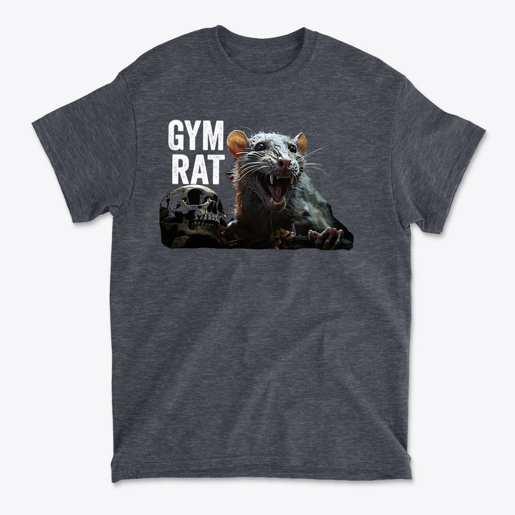 Gym Rat With Skull Design Vibes graphic tee featuring a rat and skull design.