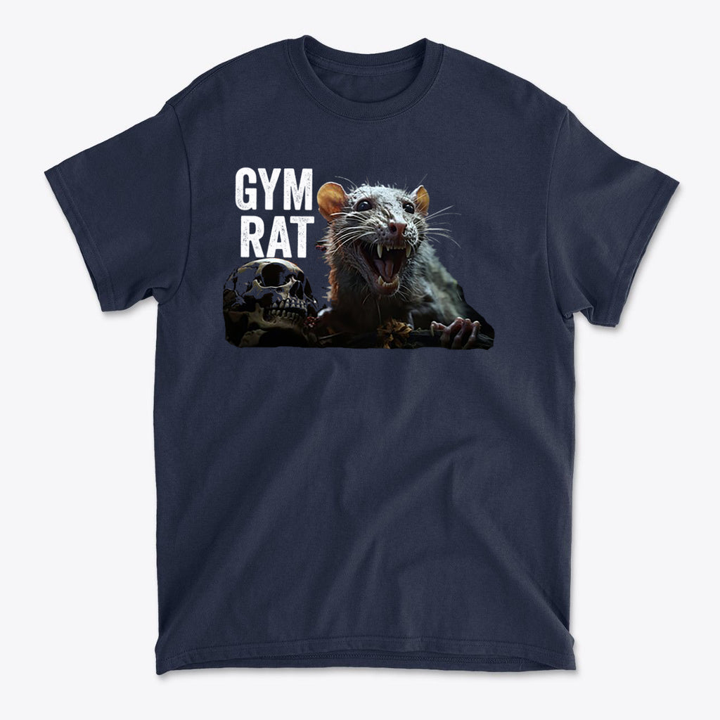 Gym Rat With Skull Design Vibes graphic t-shirt featuring a fierce rat and skull design.