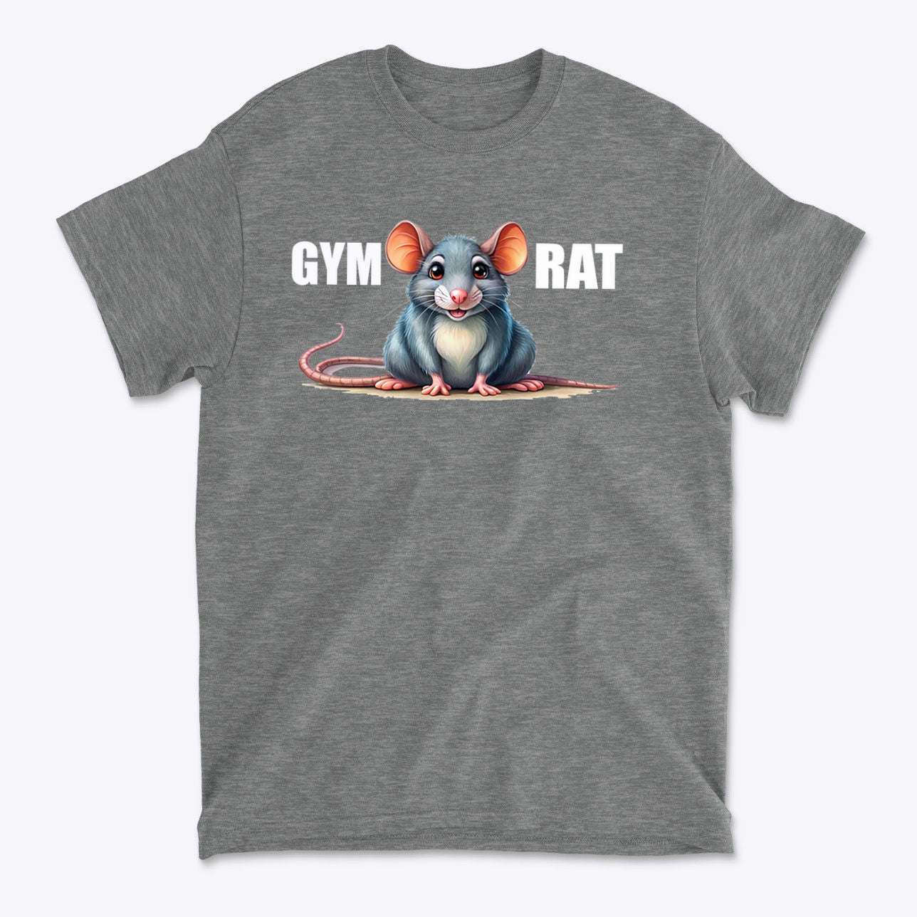 Gym Rat Cute Stylish Fitness Casual Wear T-Shirt featuring a cute cartoon mouse graphic.