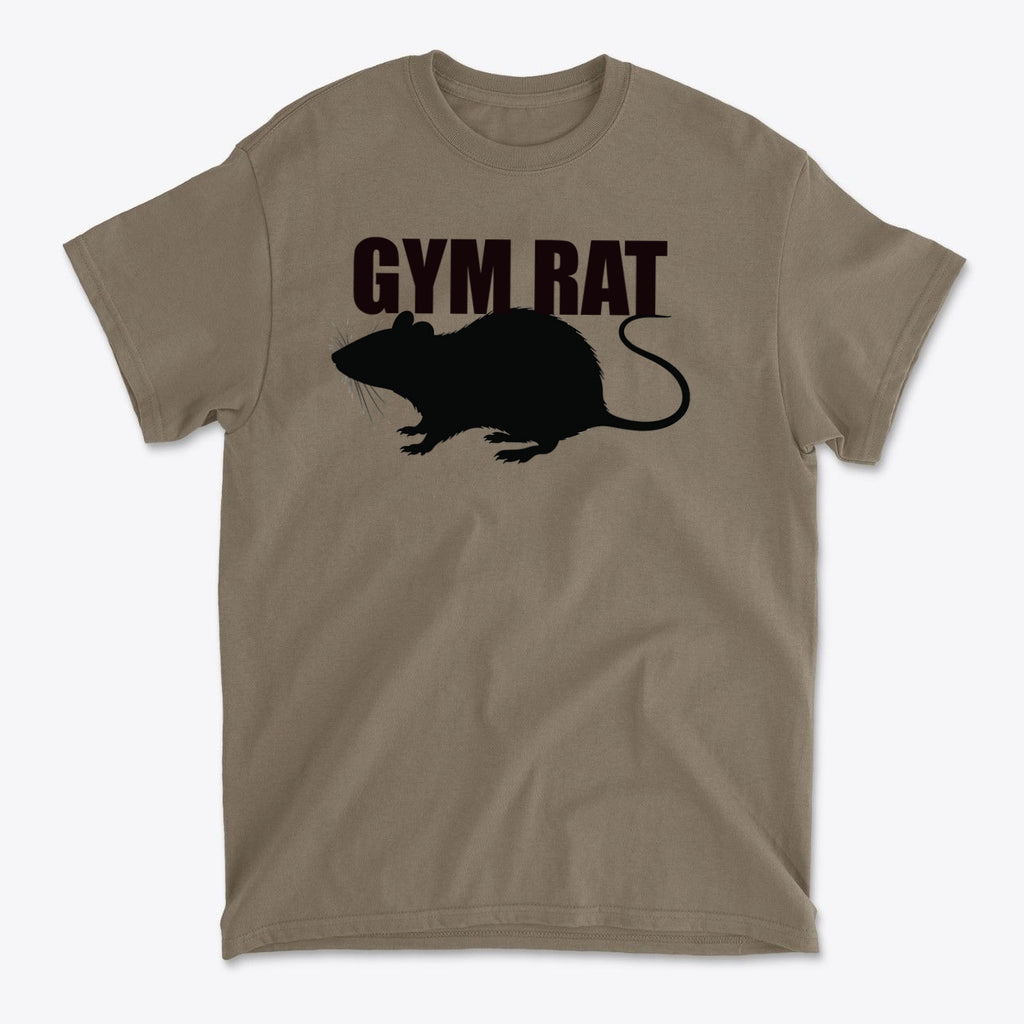 The Life Of A Dedicated Gym Rat graphic tee featuring a silhouette of a rat.