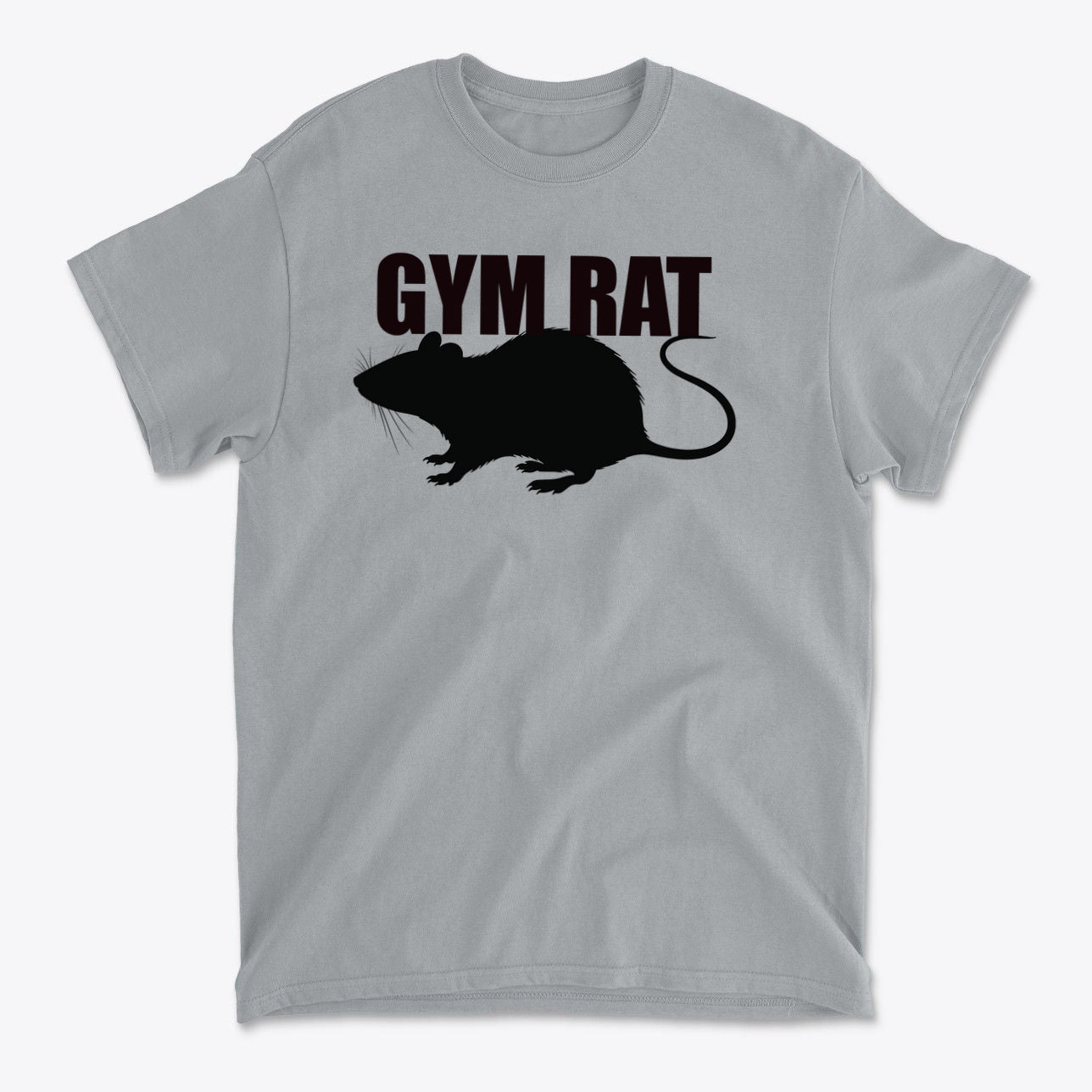 The Life Of A Dedicated Gym Rat graphic tee featuring a silhouette of a gym rat on a gray shirt.