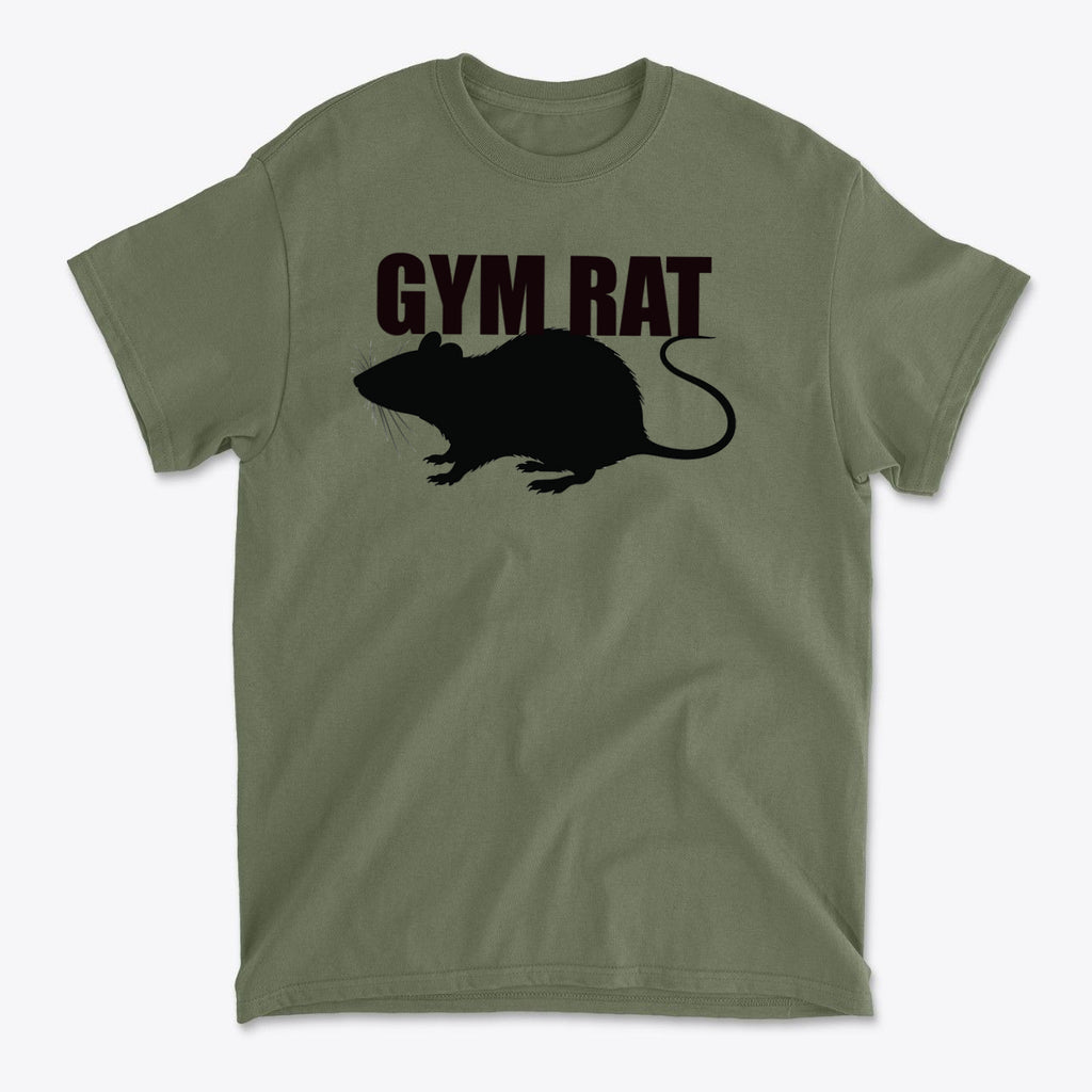 The Life Of A Dedicated Gym Rat graphic t-shirt featuring a black silhouette of a gym rat.