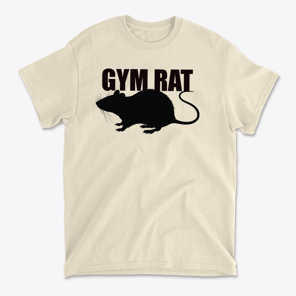 The Life Of A Dedicated Gym Rat graphic t-shirt featuring a stylized gym rat silhouette.