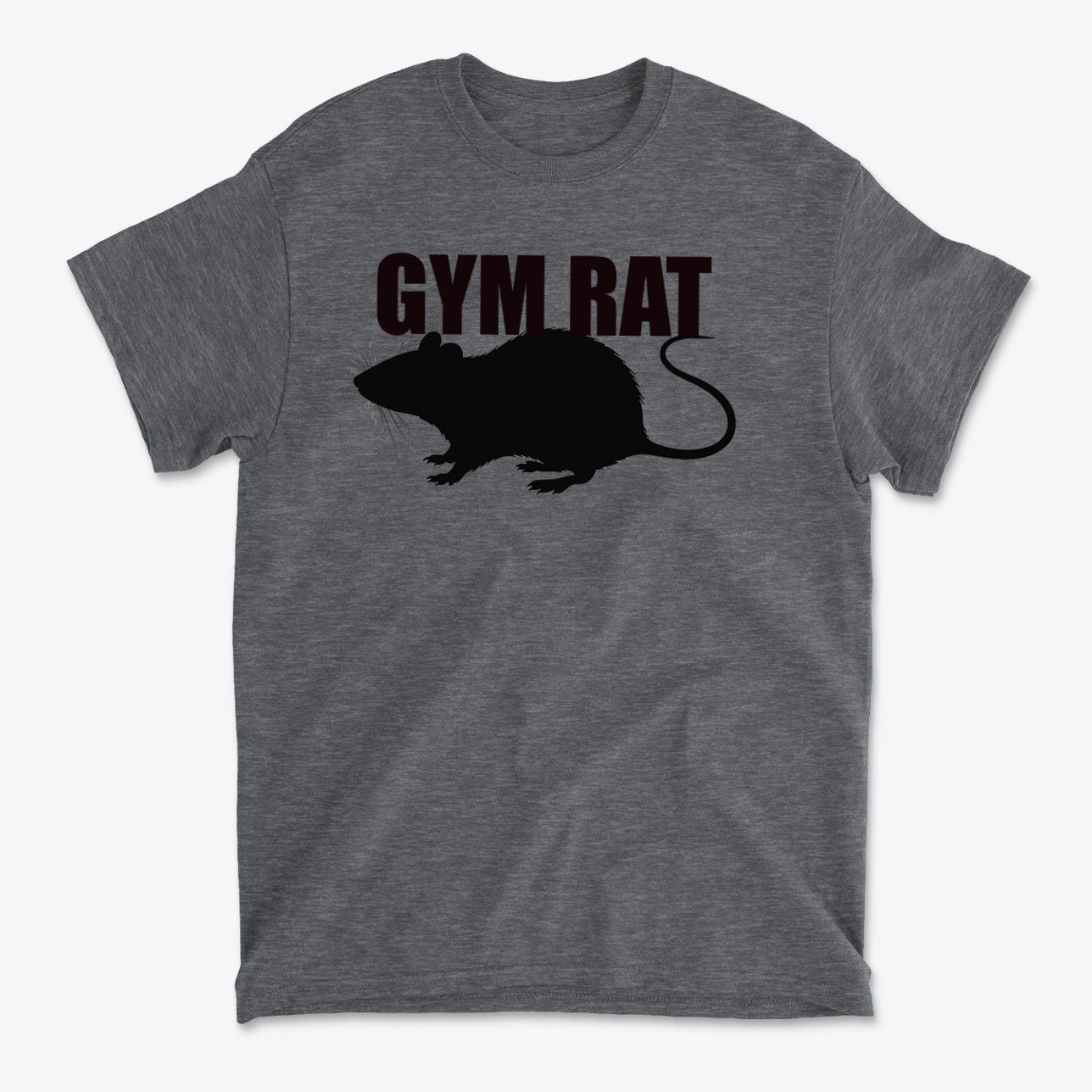 The Life Of A Dedicated Gym Rat graphic t-shirt featuring a black gym rat silhouette and bold text.