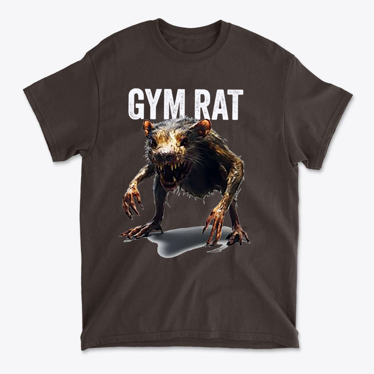 Gym Rat 2 Basic Lifestyle Comfortable Shirt Design featuring a fierce graphic of a rat and bold text.