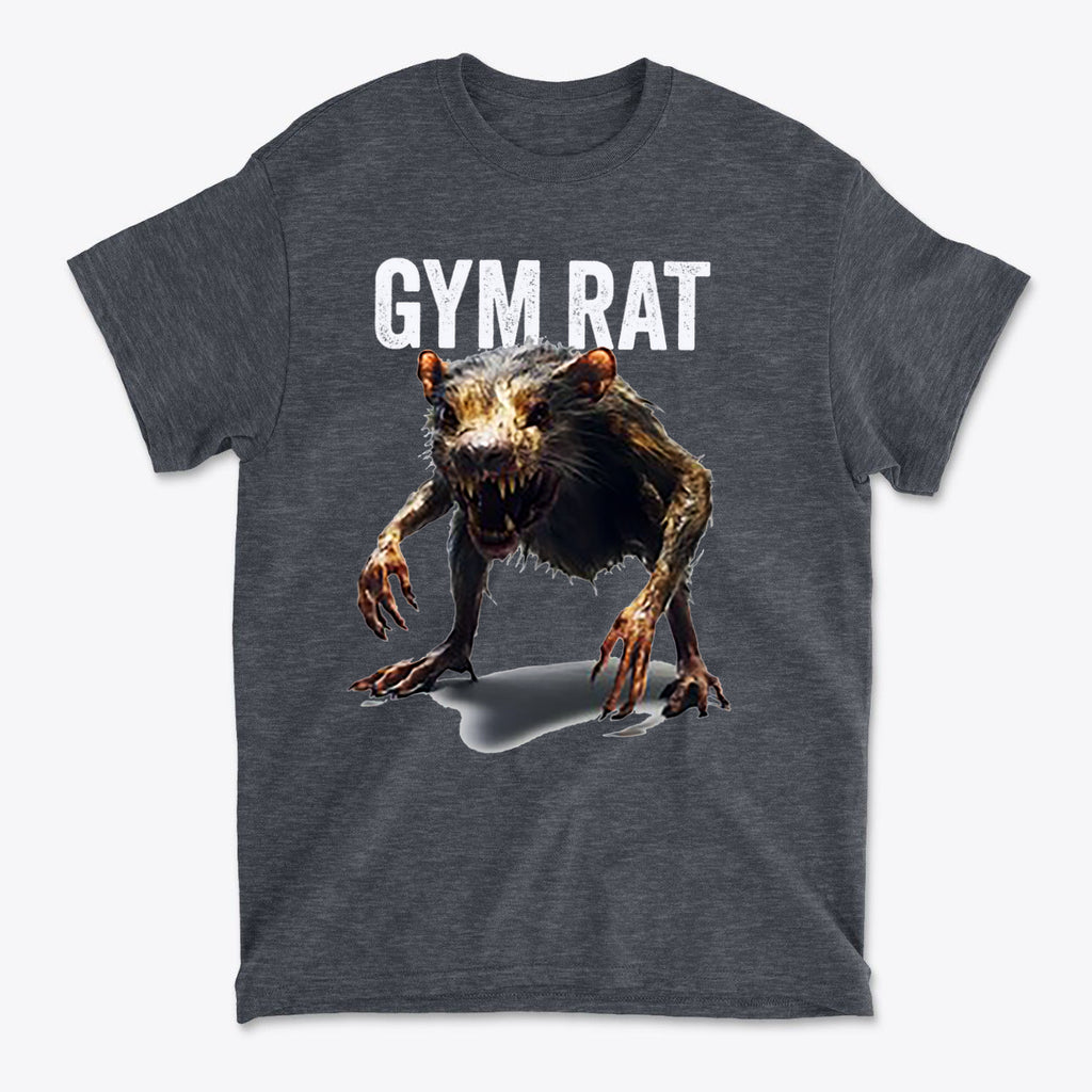 Gym Rat 2 Basic Lifestyle Comfortable Shirt Design featuring a fierce gym rat graphic on a dark t-shirt.