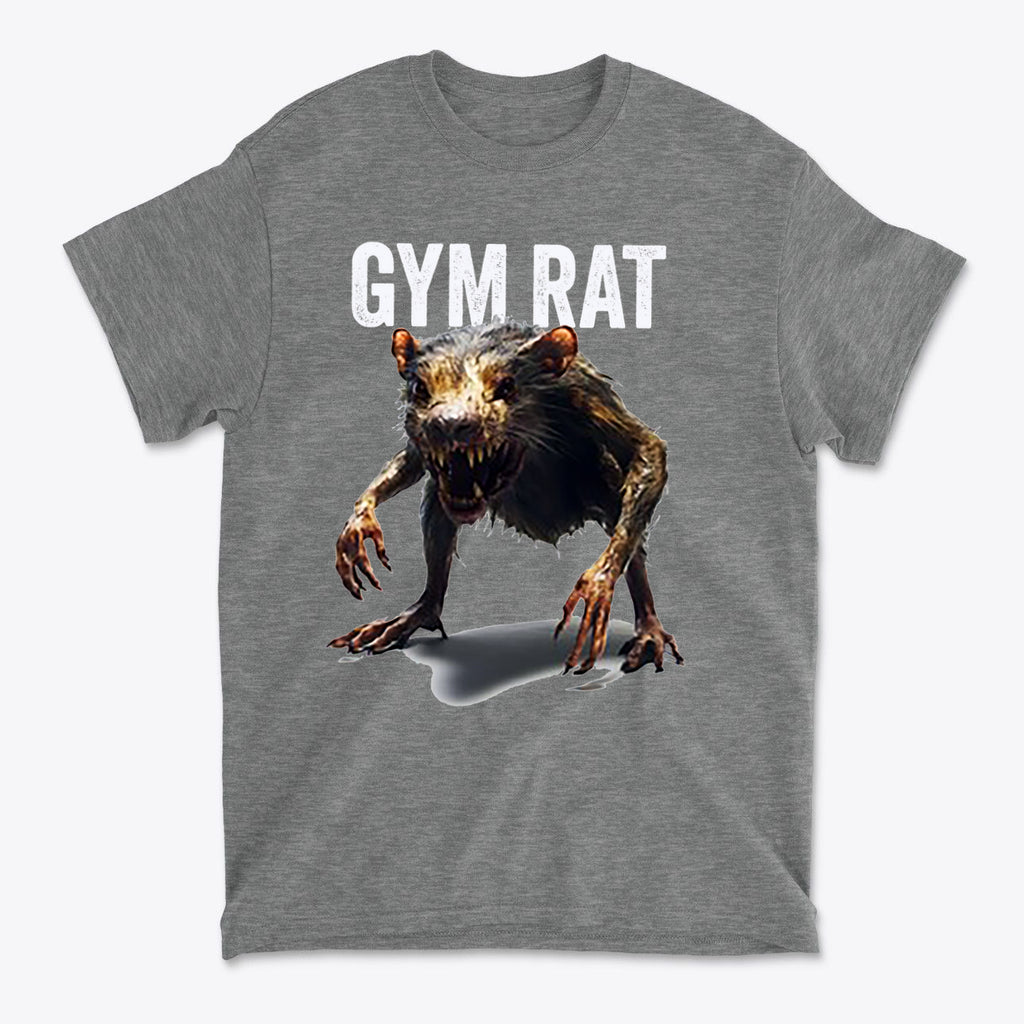 Gym Rat 2 Basic Lifestyle Comfortable Shirt Design featuring a monster rat graphic with the text 'GYM RAT'.