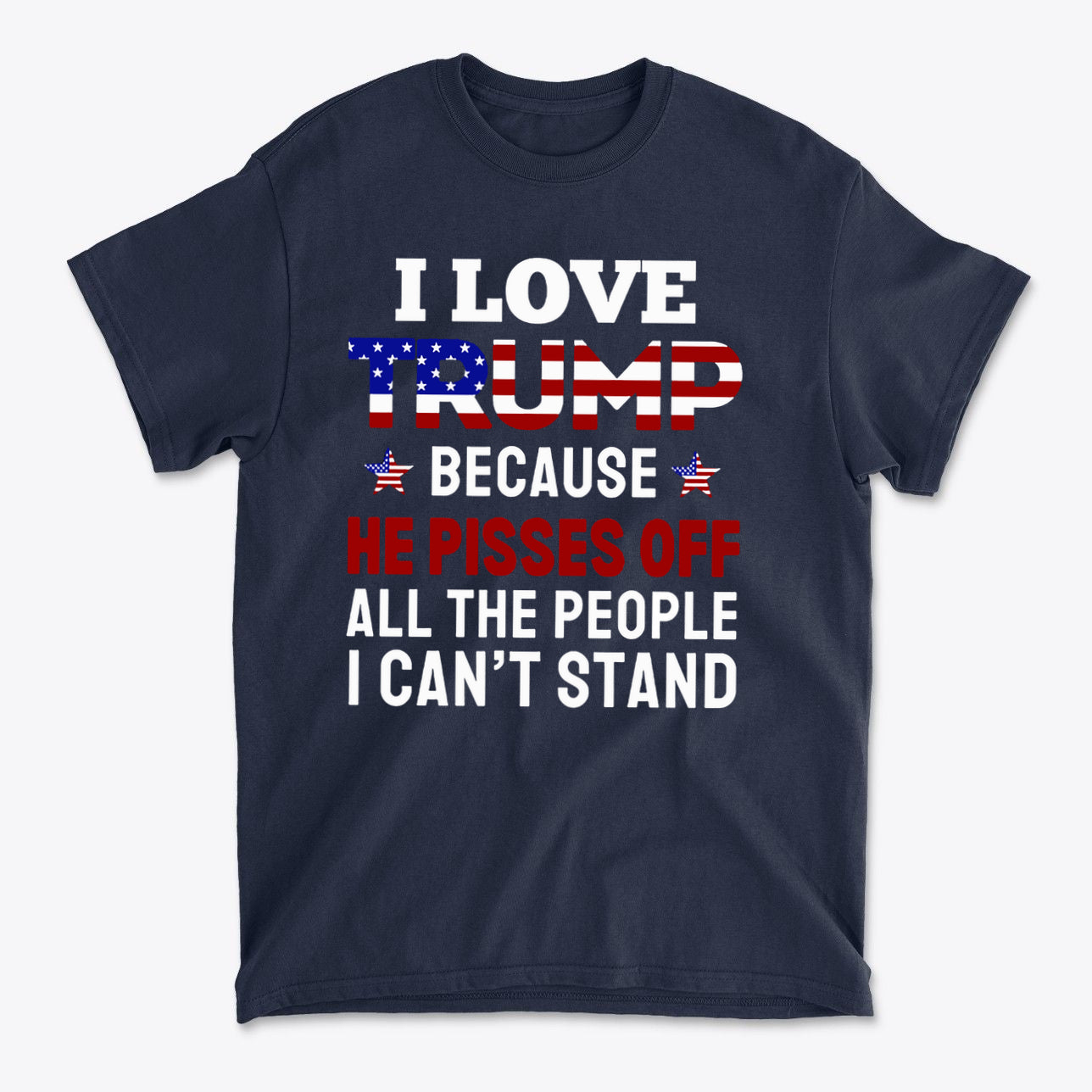 Why I Love Trump For The Impact graphic t-shirt featuring patriotic design and bold text for passionate conservatives.