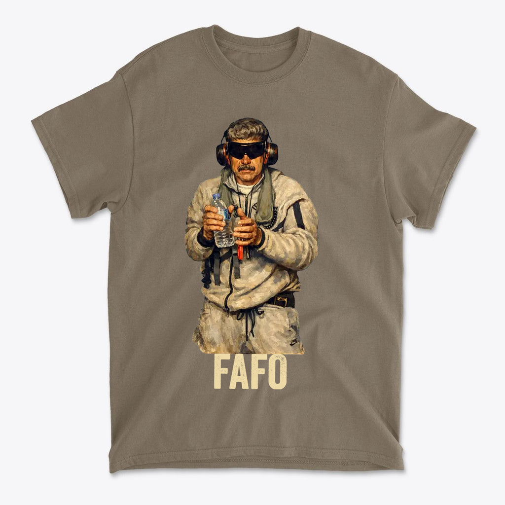 Maduro In Handcuffs FAFO Reality graphic t-shirt featuring a confident figure holding weapons with FAFO text.