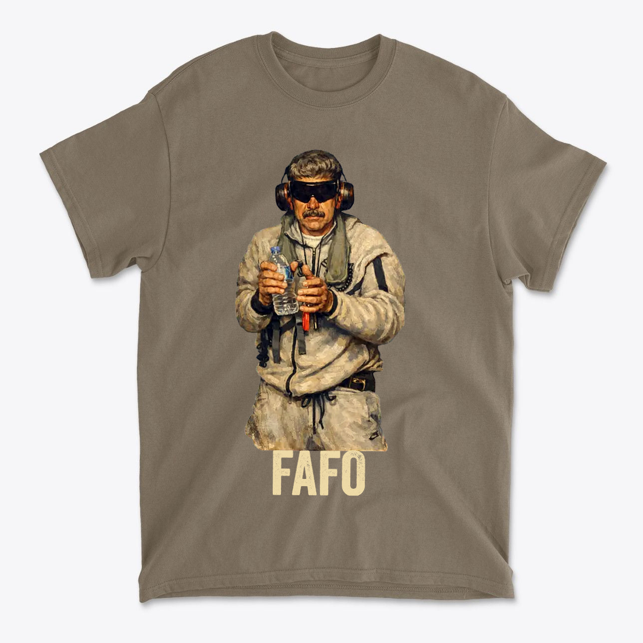 Maduro In Handcuffs FAFO Reality graphic t-shirt featuring a confident figure holding weapons with FAFO text.