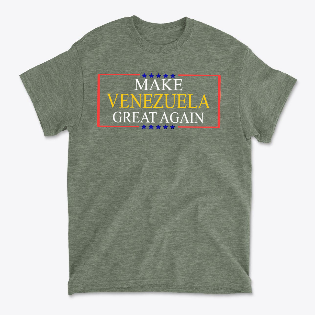 Make Venezuela Great Again Stylish Graphic Apparel on a green t-shirt with bold lettering.
