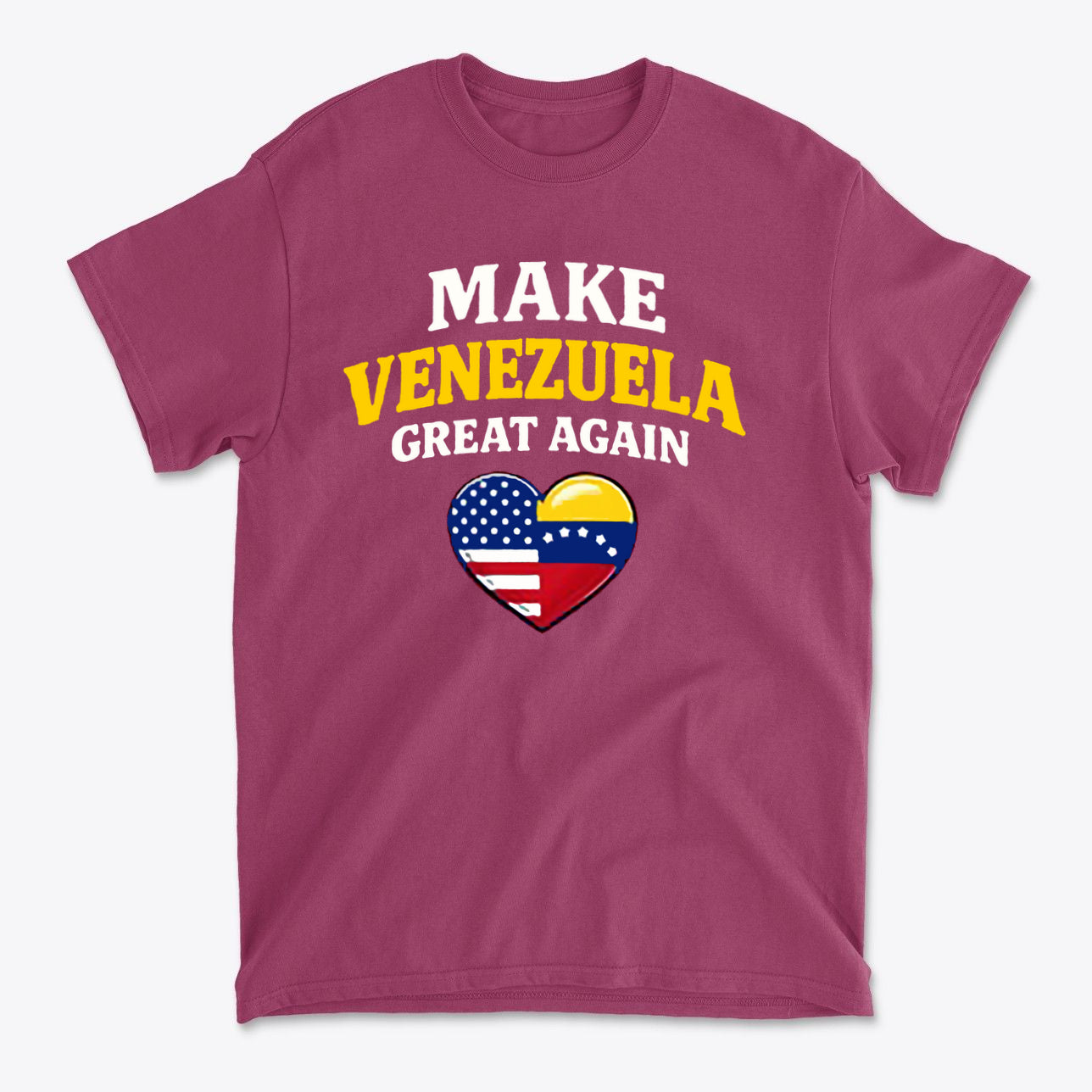 Make Venezuela Great Again With Flag Heart t-shirt featuring patriotic graphics and colors.