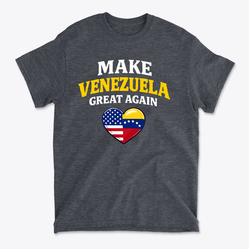 Make Venezuela Great Again With Flag Heart graphic t-shirt with patriotic design and heart flag emblem