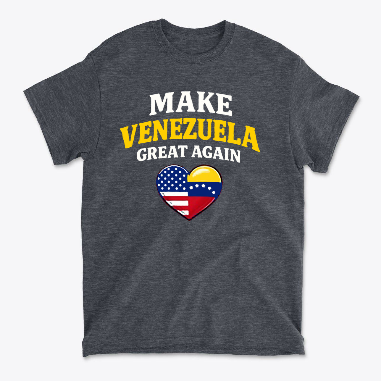 Make Venezuela Great Again With Flag Heart graphic t-shirt with patriotic design and heart flag emblem