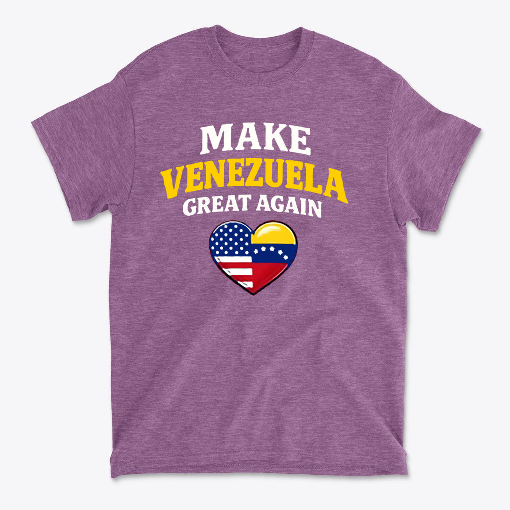 Make Venezuela Great Again With Flag Heart graphic t-shirt featuring patriotic design and vibrant colors.
