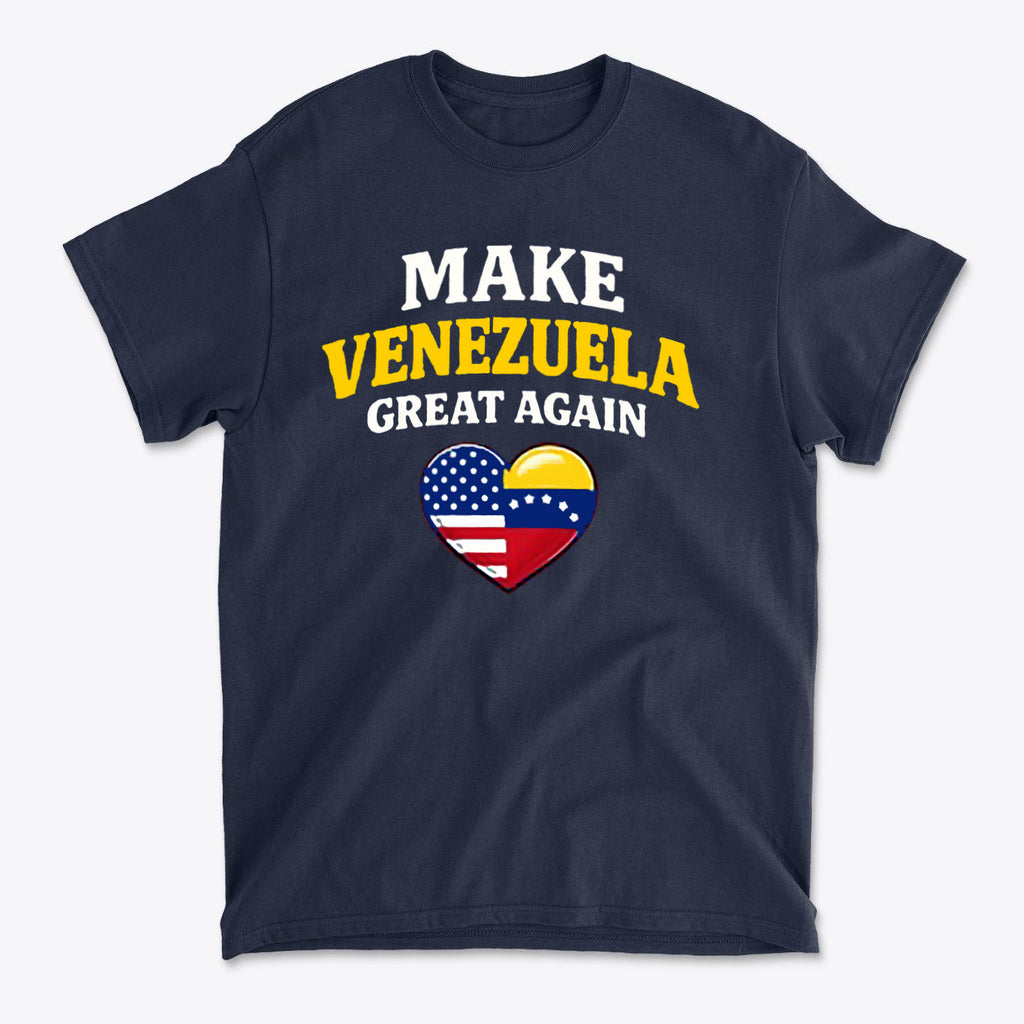 Make Venezuela Great Again With Flag Heart graphic t-shirt featuring flags and heart design.