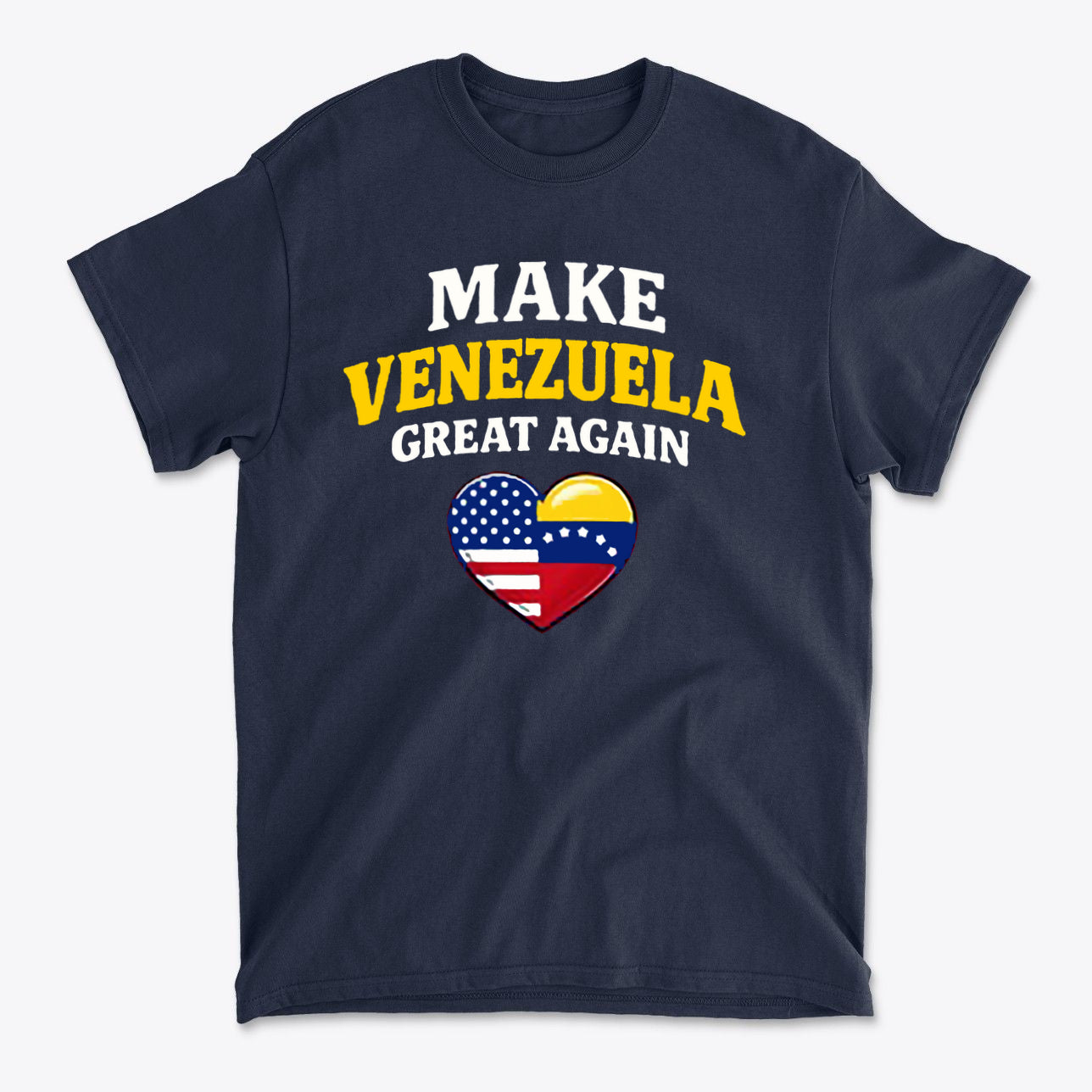 Make Venezuela Great Again With Flag Heart graphic t-shirt featuring flags and heart design.