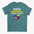 Make Venezuela Great Again With Flag Heart graphic t-shirt featuring patriotic design and colors.