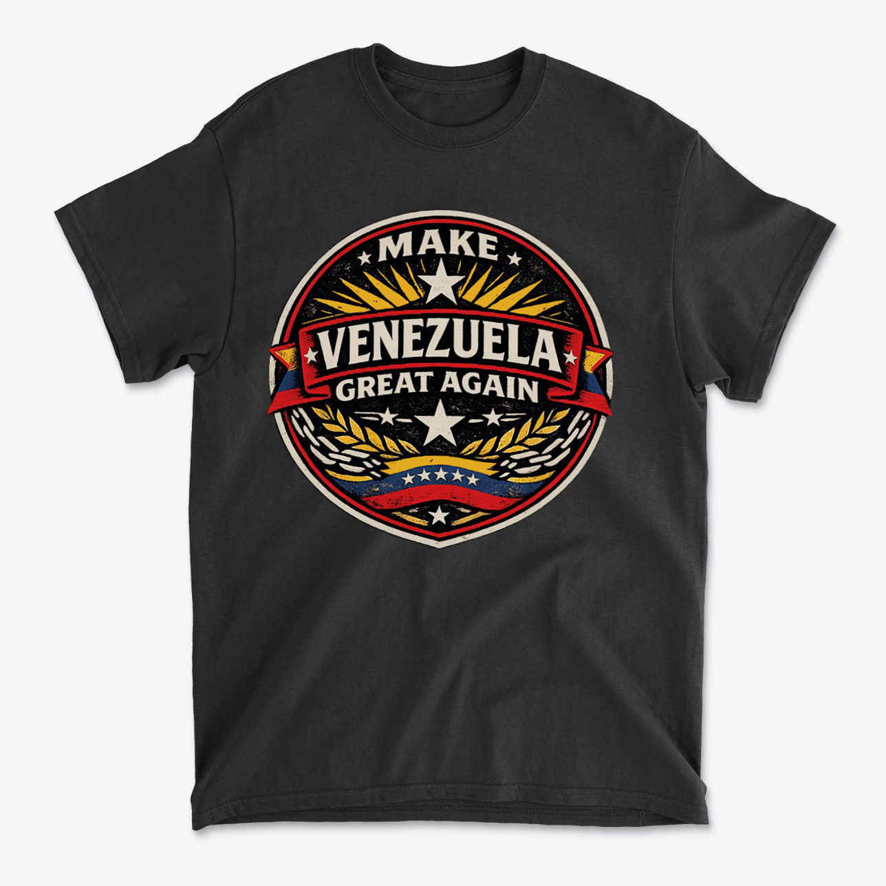 Make Venezuela Great Again for the Future graphic t-shirt with patriotic design and bold colors.