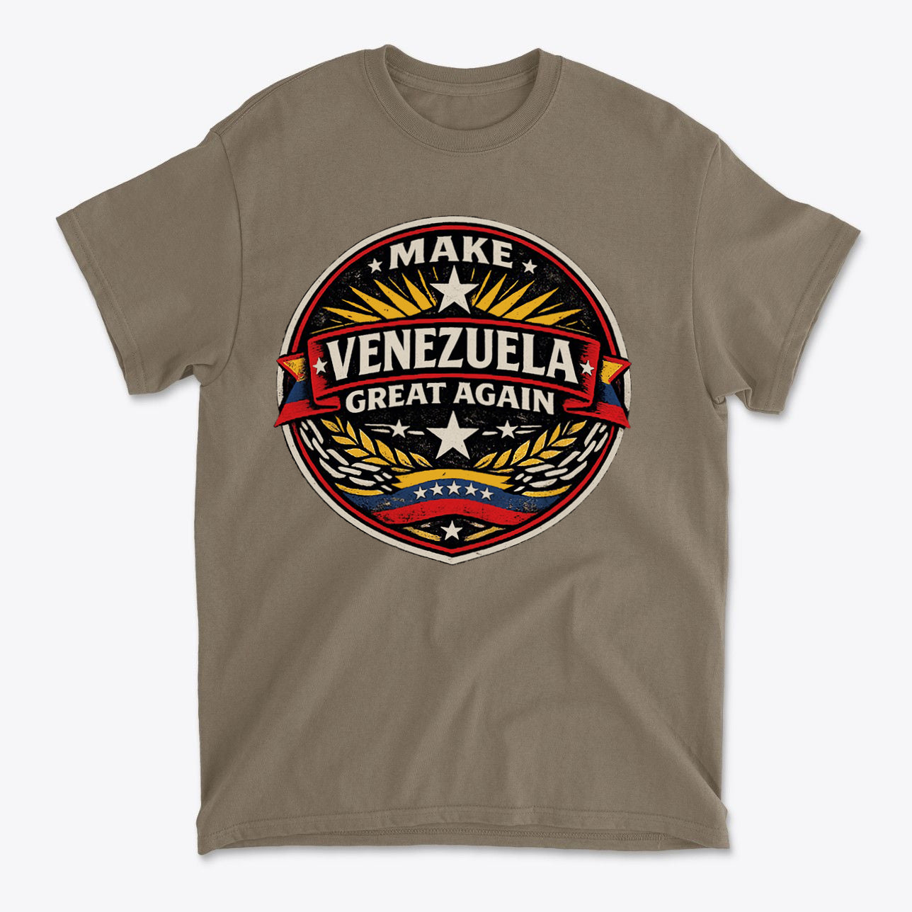 Make Venezuela Great Again for the Future t-shirt design featuring a bold logo and patriotic colors.