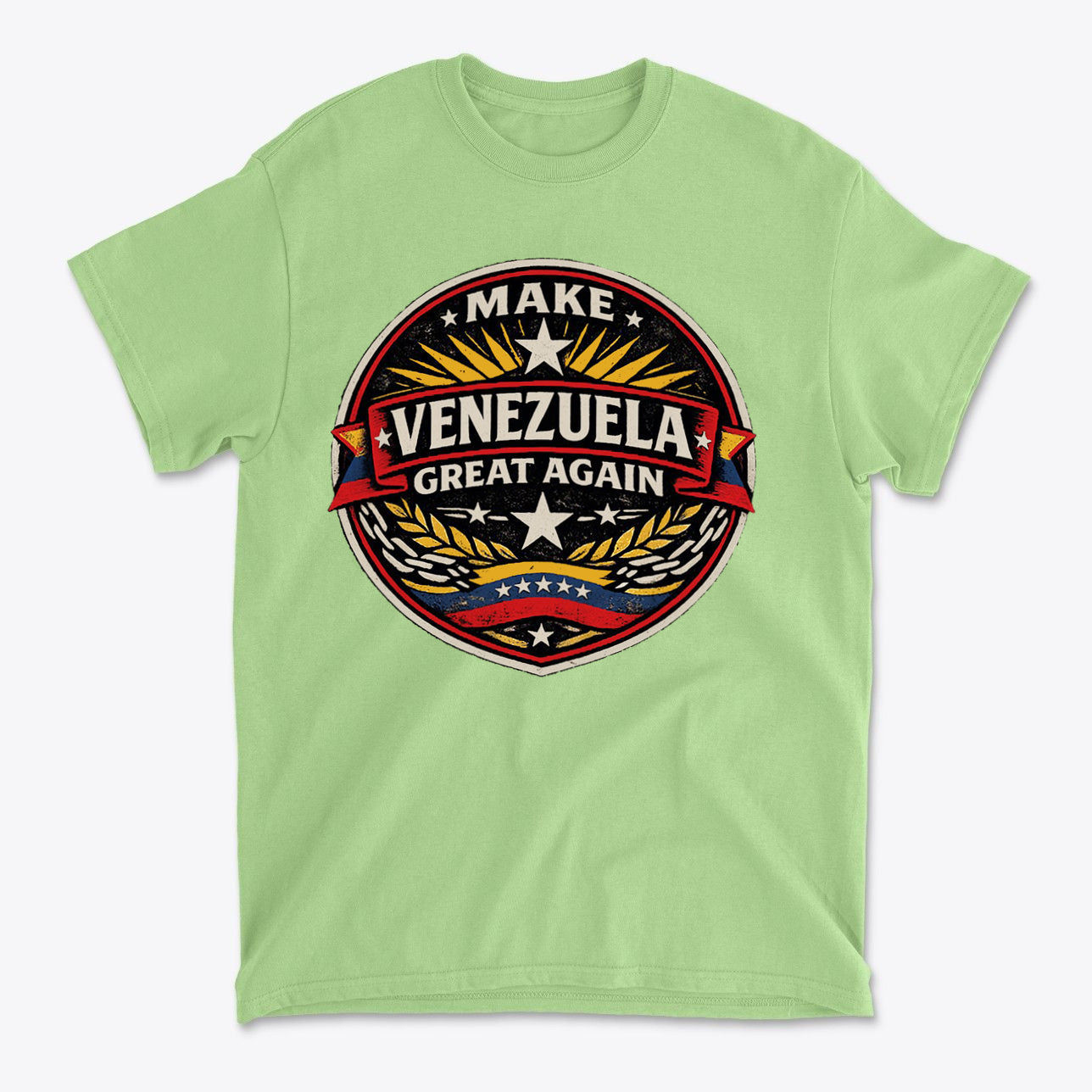 Green t-shirt featuring the slogan Make Venezuela Great Again for the Future, showcasing national pride and determination.