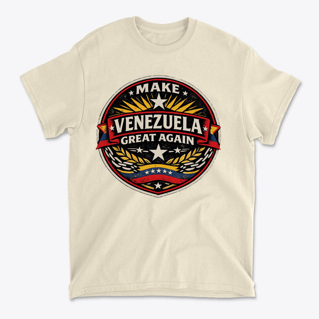 T-shirt featuring the slogan Make Venezuela Great Again for the Future with a bold graphic design.