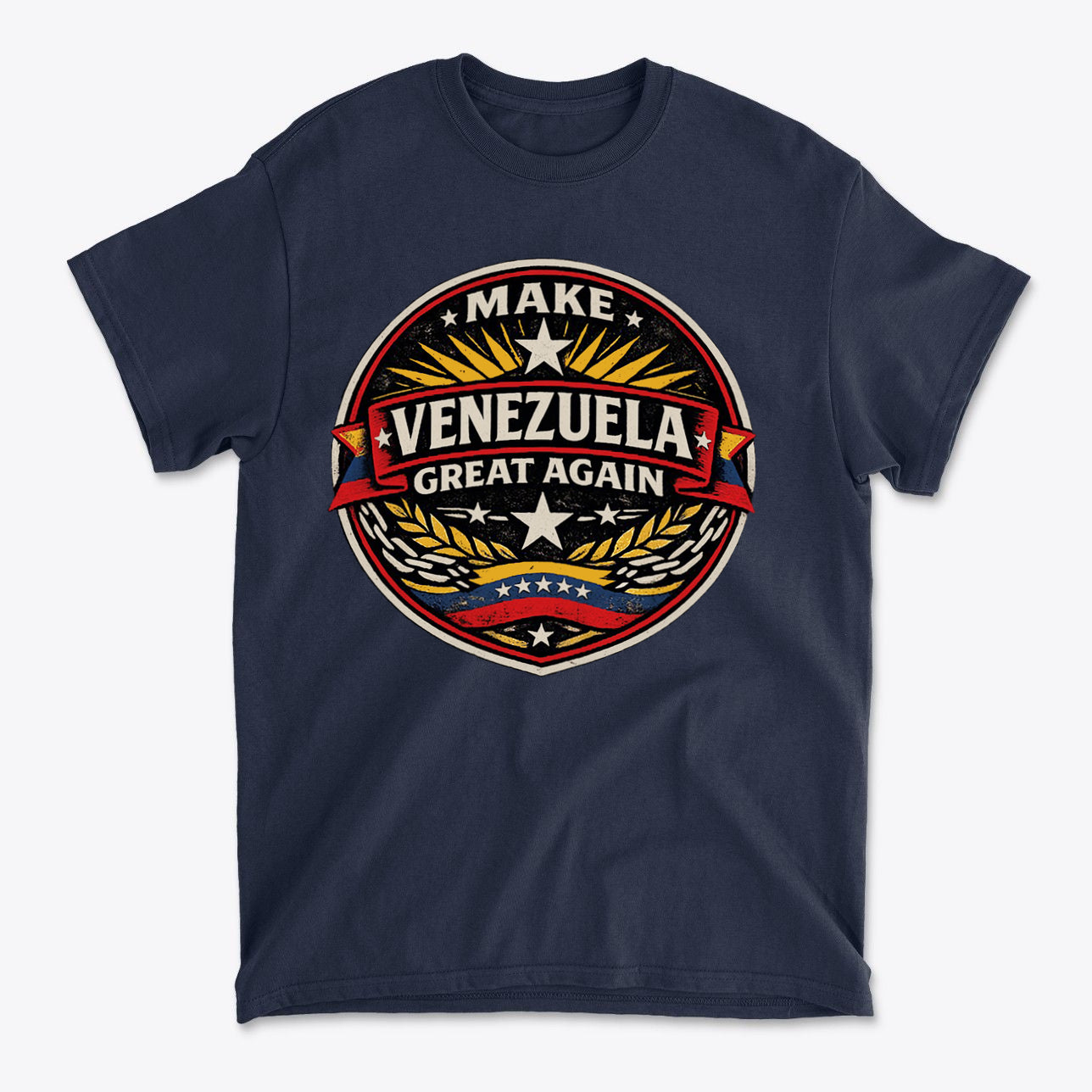 Make Venezuela Great Again for the Future T-shirt design featuring bold colors and patriotic symbols.