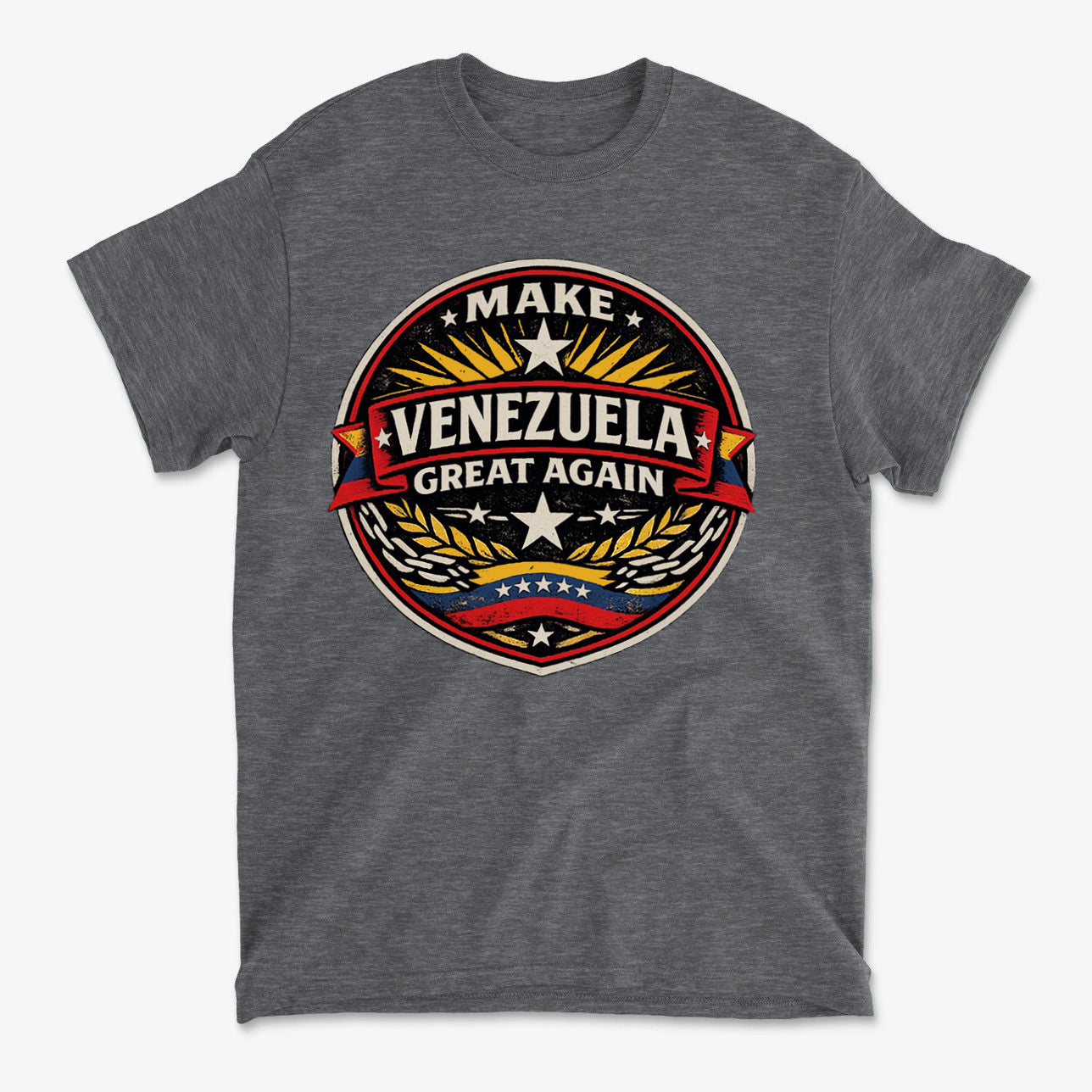 Make Venezuela Great Again for the Future graphic t-shirt design on a gray background.