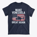 Make Venezuela Great Again With Helicopter graphic t-shirt featuring a helicopter and a distressed American flag.