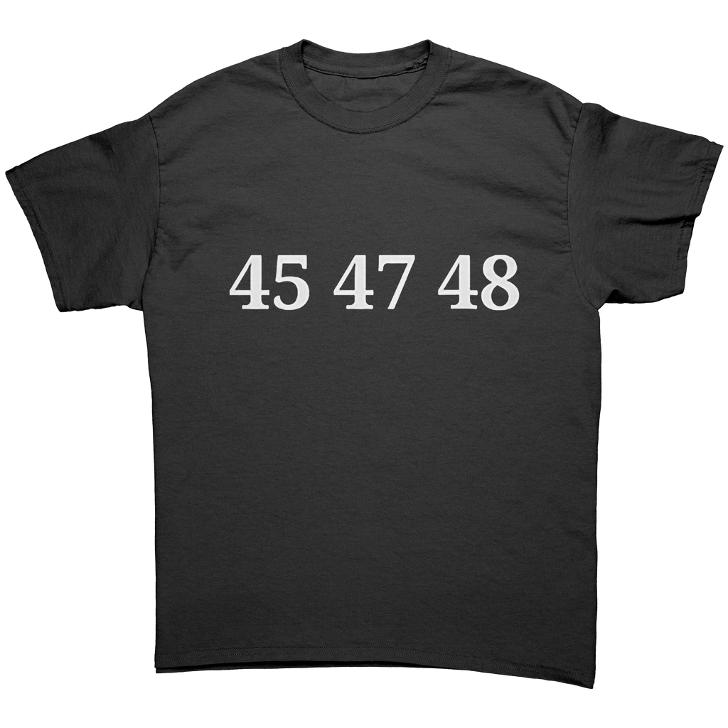 White Letter 45 47 48 Logo Tee featuring bold numbers 45 47 48 on a black background.