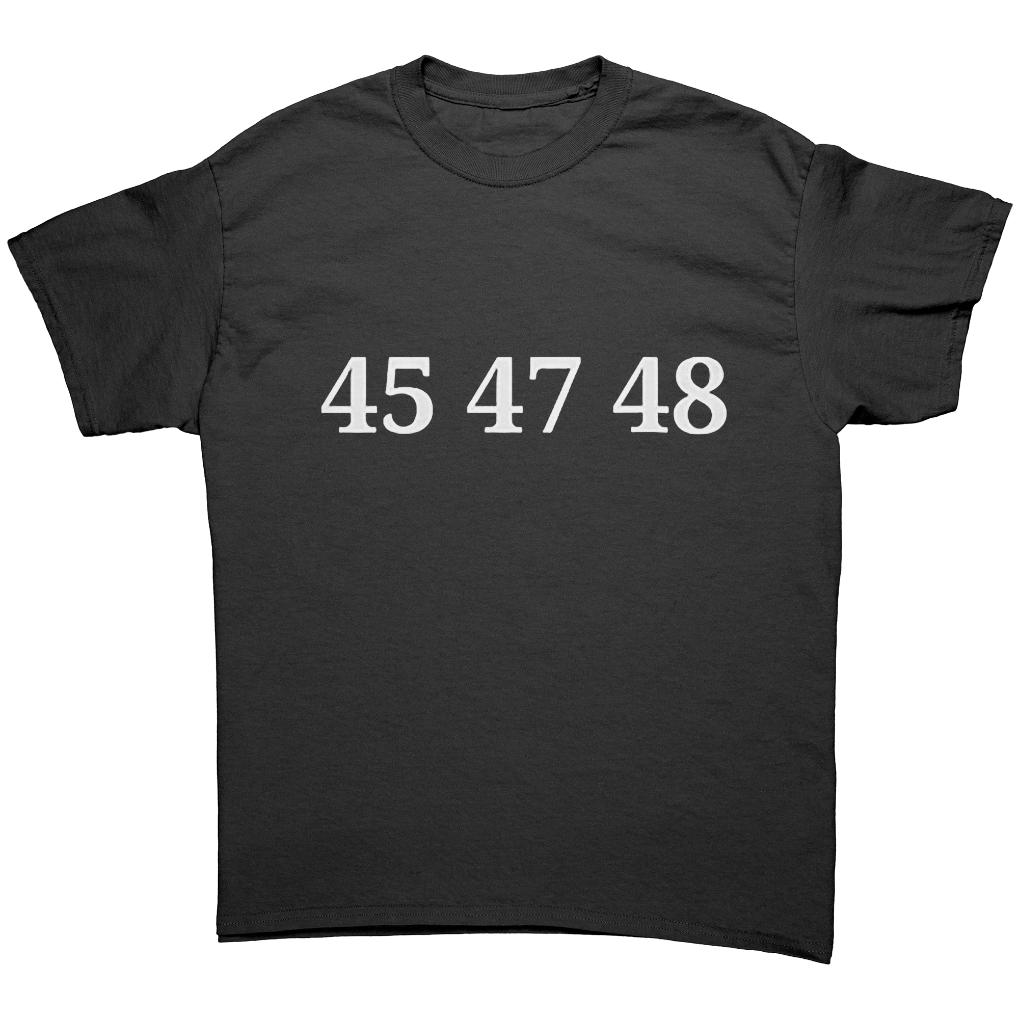 White Letter 45 47 48 Logo Tee featuring bold numbers 45 47 48 on a black background.