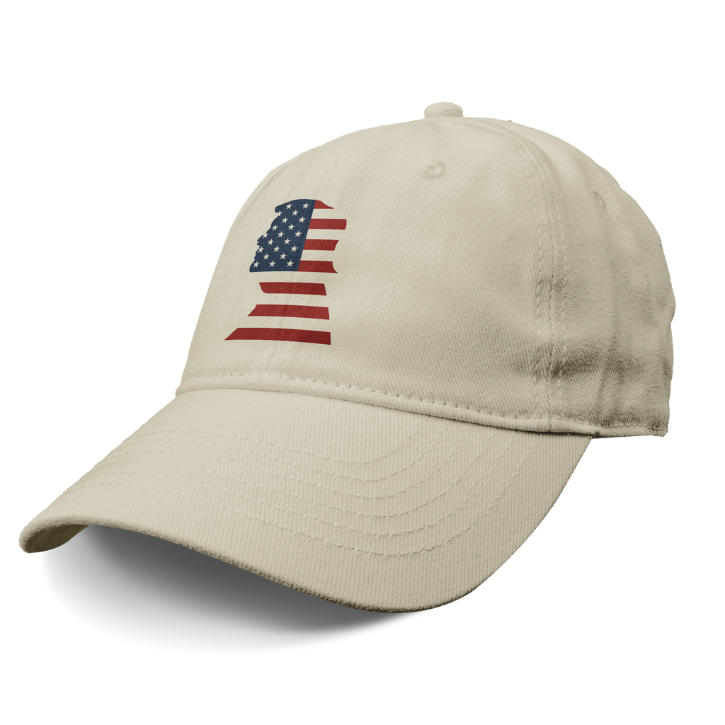 Trump As American Flag Apparel baseball cap featuring American flag design.