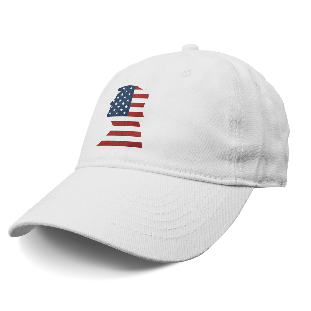 Trump As American Flag Apparel white cap with American flag design on the front, ideal for patriots.