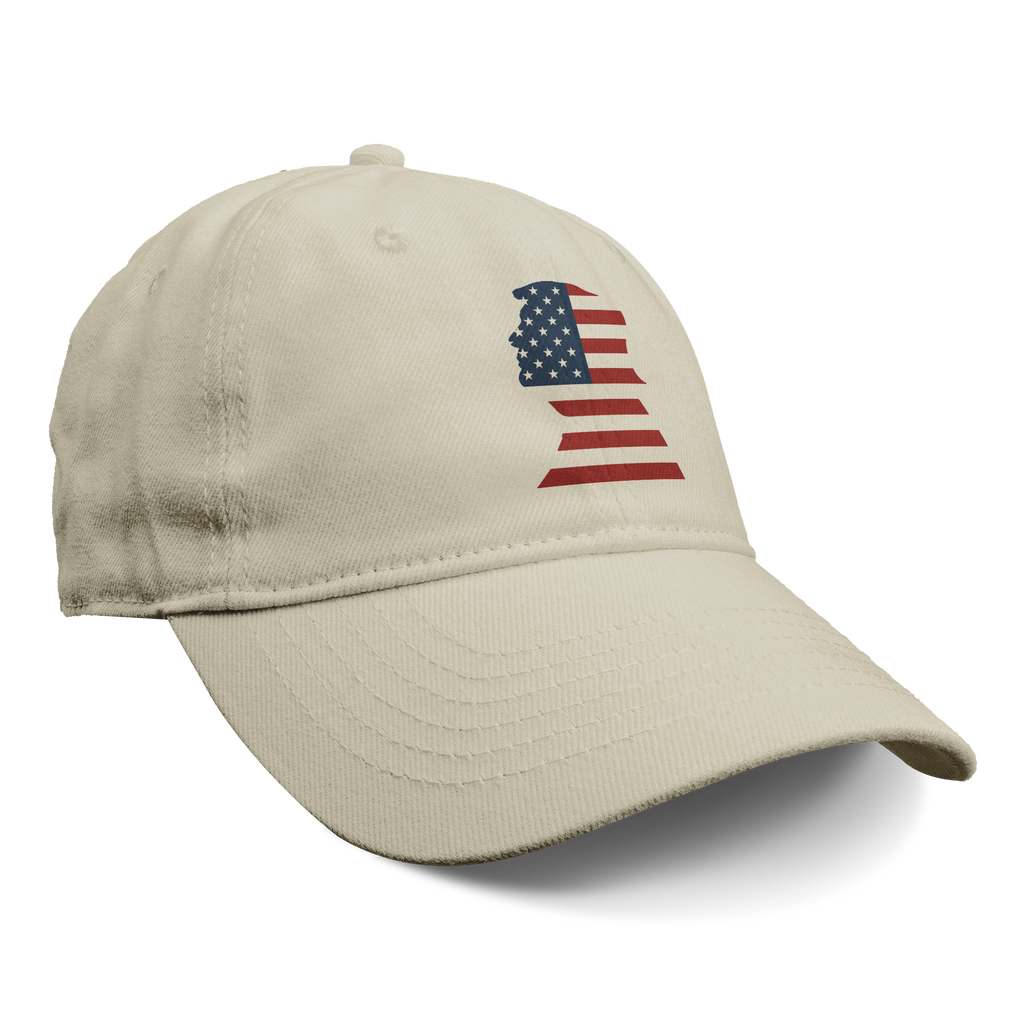 Trump As American Flag Apparel baseball cap with an American flag design.