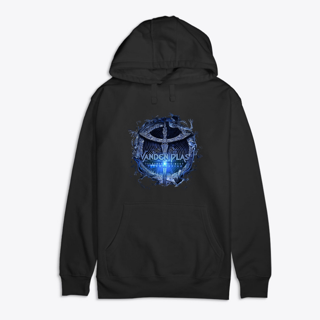 M2580 Premium Cotton Hoodie Art featuring a striking blue graphic design on a black background.