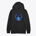 M2580 Premium Cotton Hoodie Art featuring a striking blue graphic design on a black background.