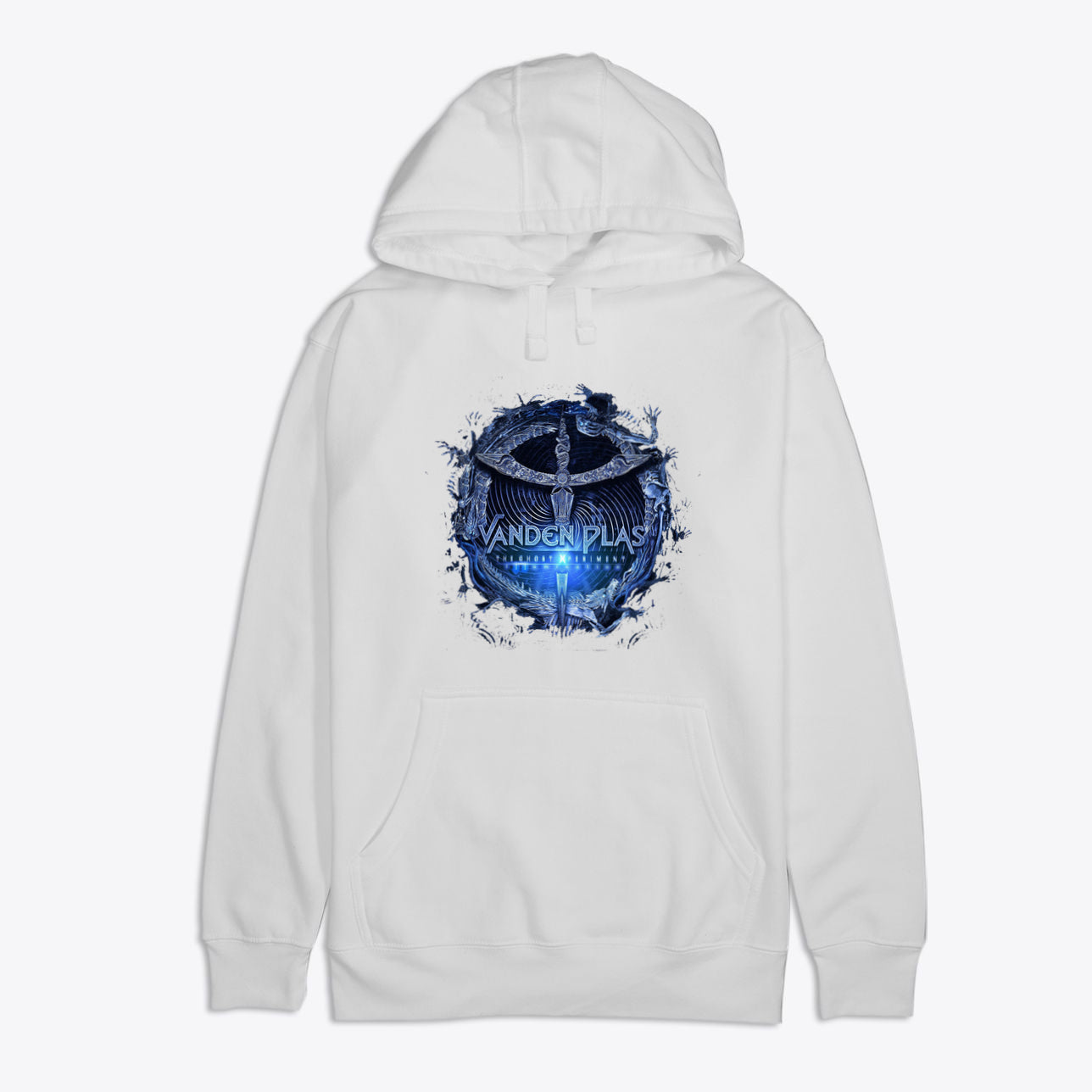 M2580 Premium Cotton Hoodie Art featuring a unique design with blue graphics on a white background.